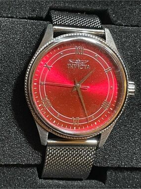 Invicta Men’s Watch Celestial Quartz with Red Sunburst Dial and Mesh Bracelet